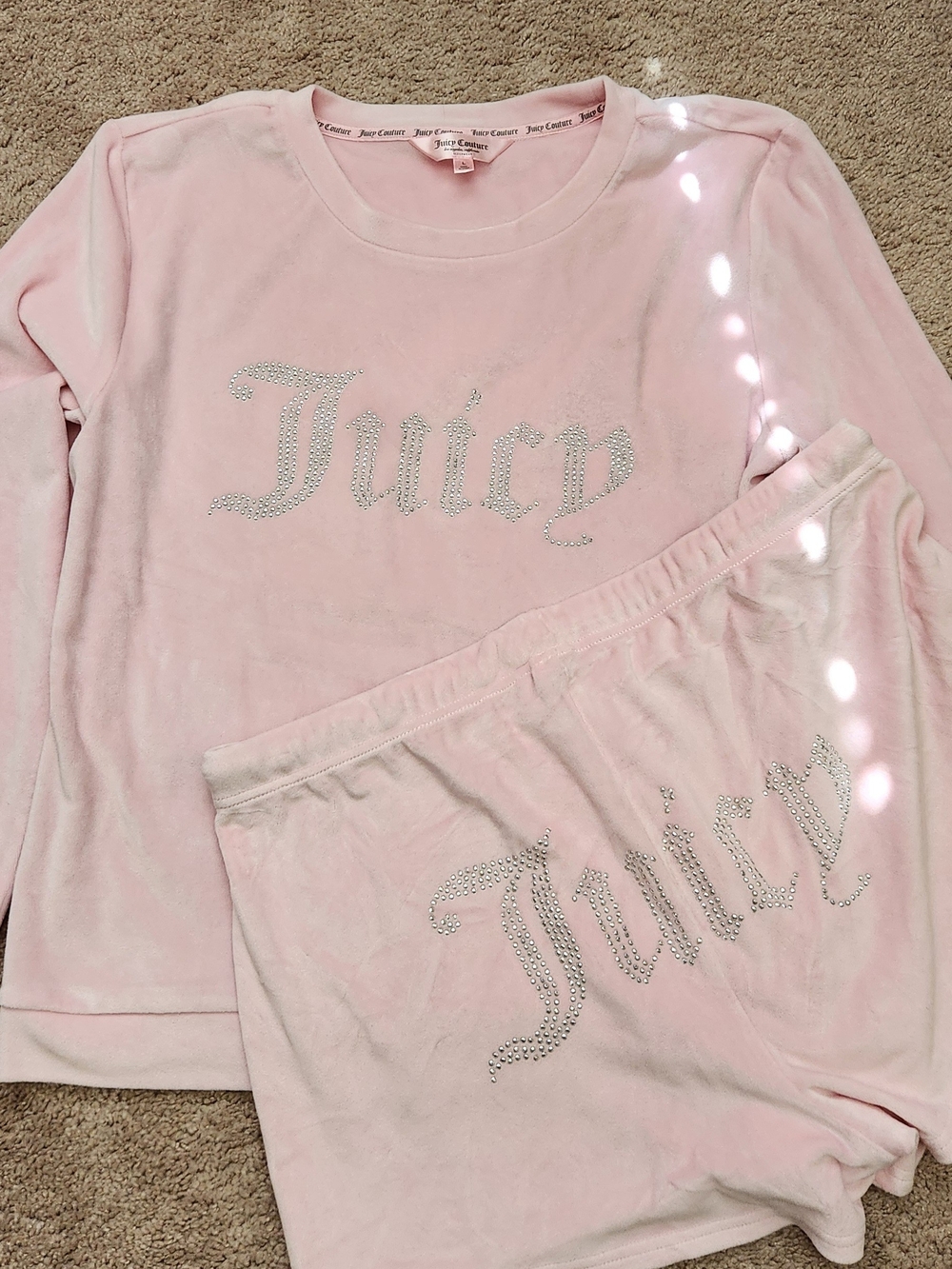 Juicy Couture Light Pink Rhinestone 'Juicy' Velour Pajama Set